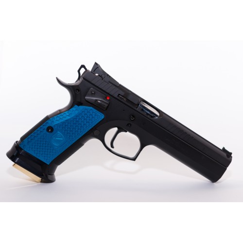 Cachas CZ 75 SP01 M-Arms aluminio azul cortas