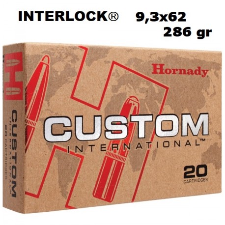 Munición Hornady 9,3x62 INTERLOCK CUSTOM INTERNACIONAL 286 gr