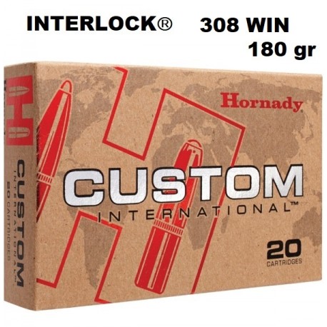 Munición Hornady 308 Win INTERLOCK Custom Internacional 180 gr