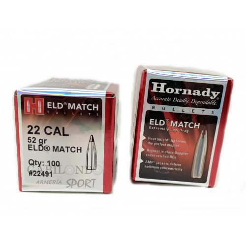 Plomos Hornady Cal.22 ELD MATCH 52 gr (100 unds)