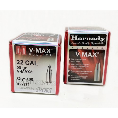 Plomos Hornady Cal.22 V-MAX 55gr (100 unds)